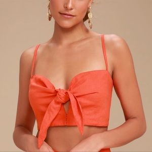 Faithfull the Brand Coral RedTie-Front Crop Top